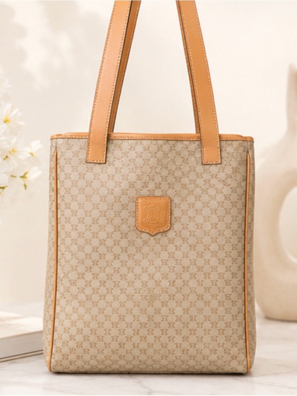 Vintage Celine Macadam Tote Bag Tan PVC Leather Shoulder Shopper